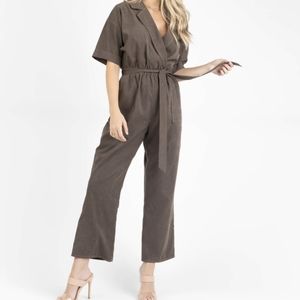DATE ME CHOCOLATE COLLARED JUMPSUIT